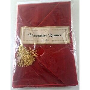 NEW Vintage Bardwil Velvet Table Runner Red W Gold Tassels Holiday Retro 14x70